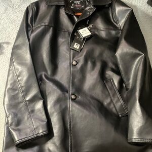 Emporio Armani Collezione Black Faux Leather Jacket Men MediumButton Long Sleeve